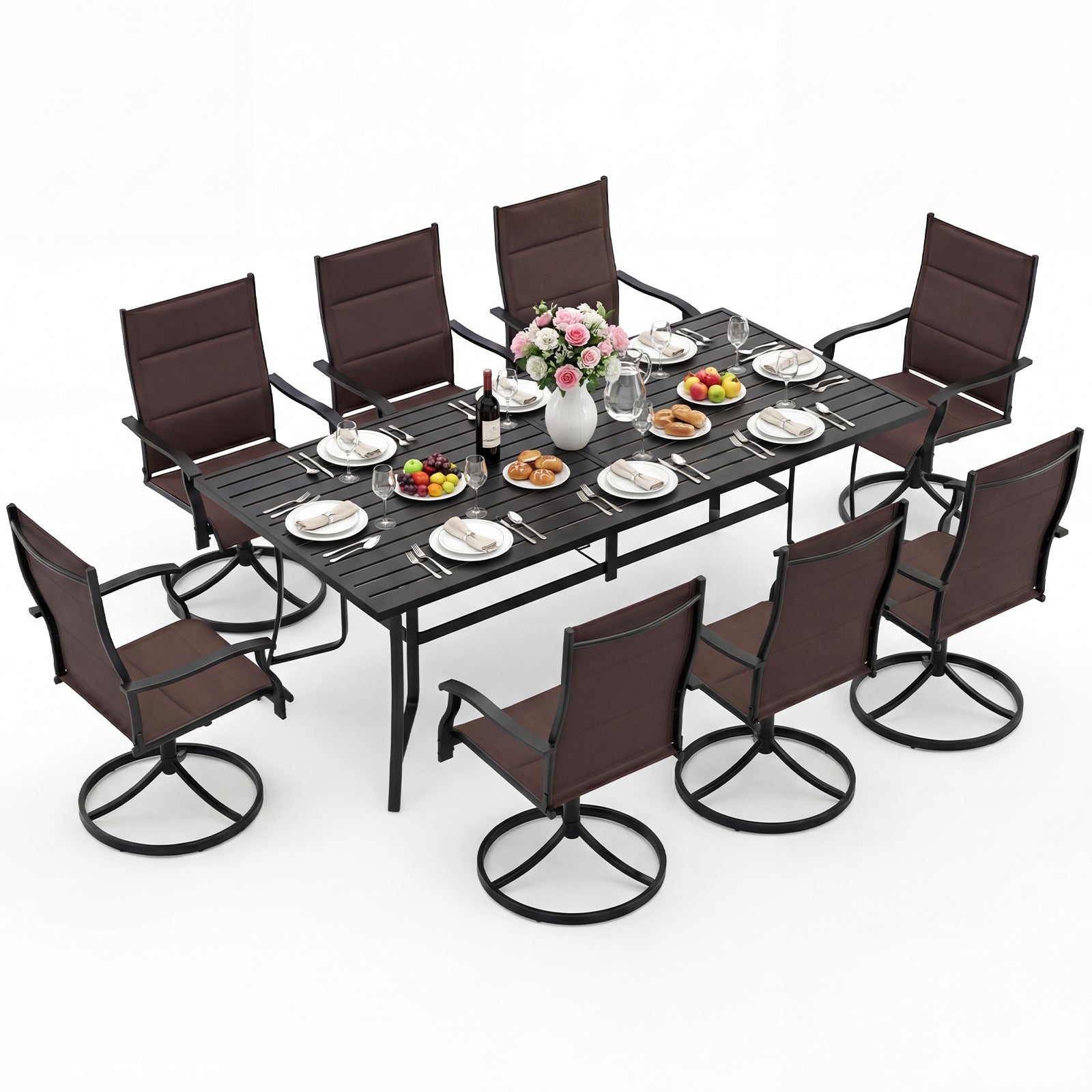 9-Piece Outdoor Dining Set for 8 with Umbrella Hole and 8 Chairs