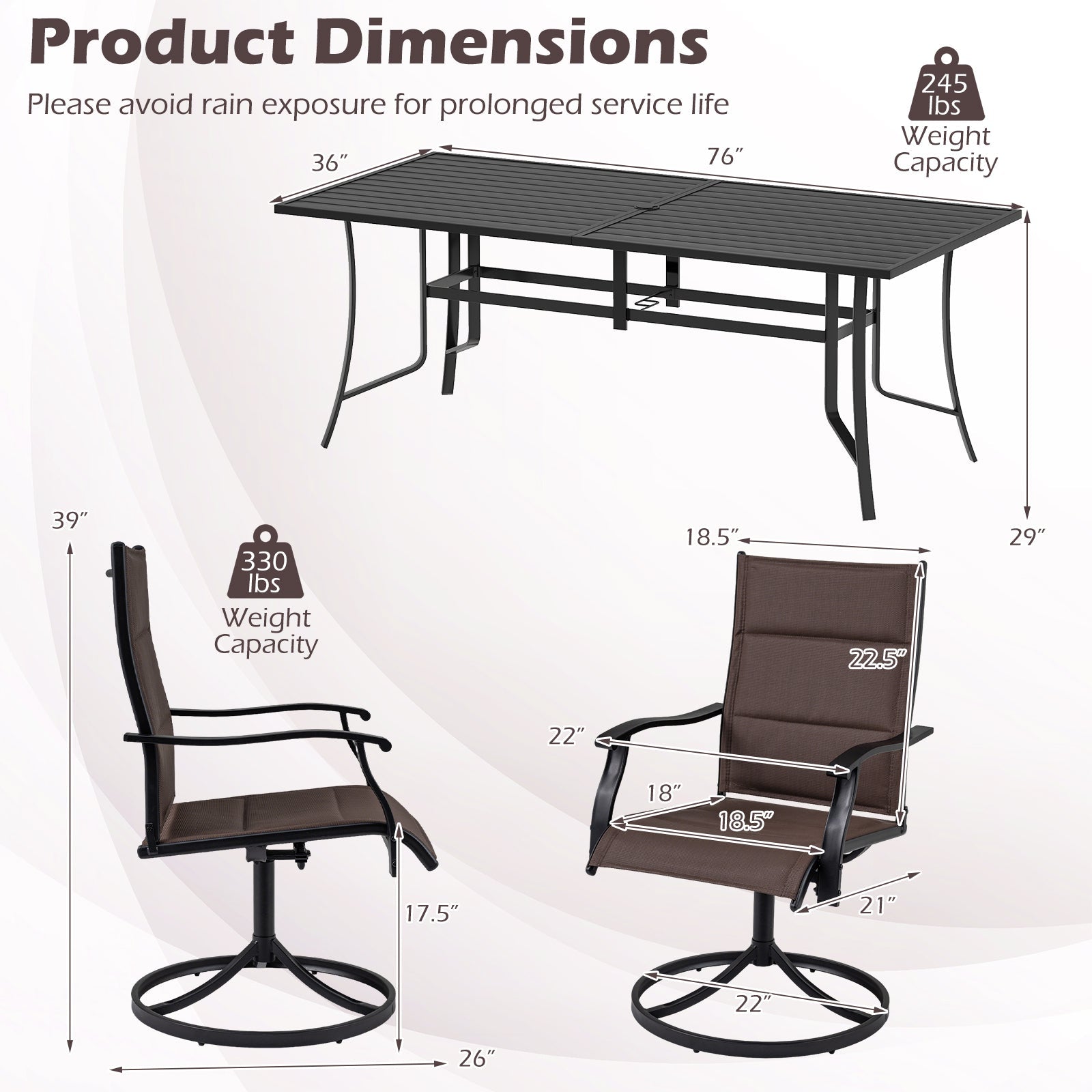 9-Piece Outdoor Dining Set for 8 with Umbrella Hole and 8 Chairs