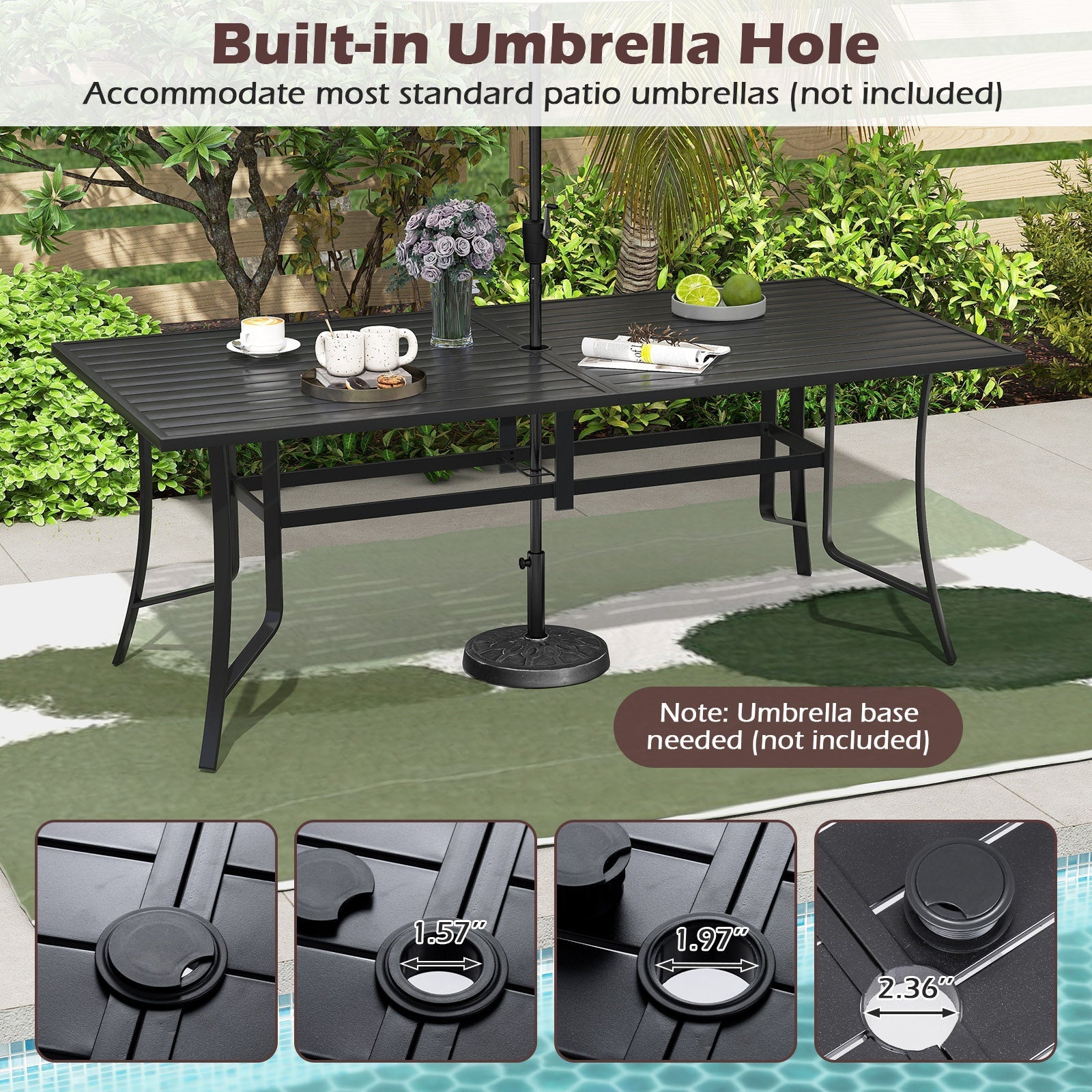 9-Piece Outdoor Dining Set for 8 with Umbrella Hole and 8 Chairs