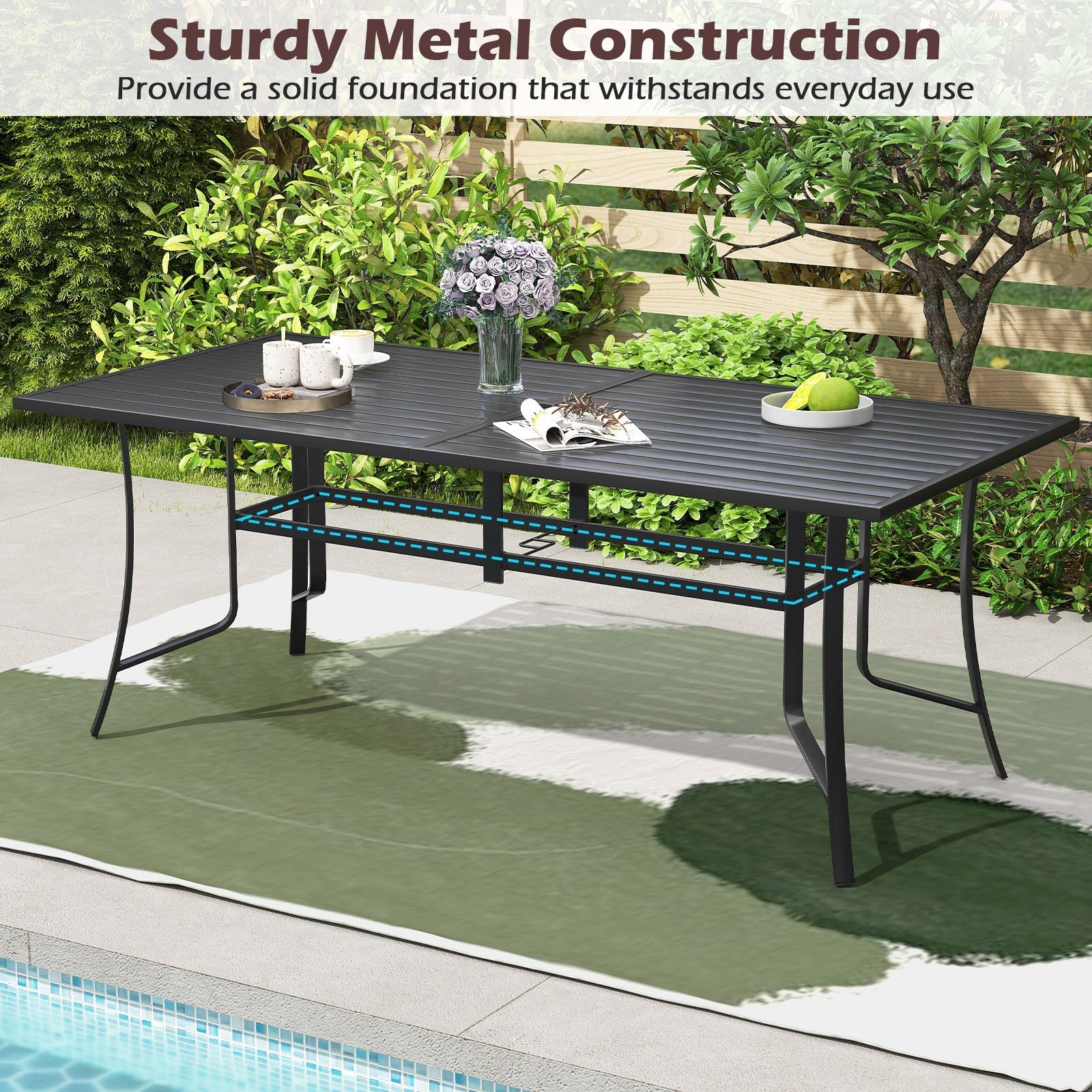 9-Piece Outdoor Dining Set for 8 with Umbrella Hole and 8 Chairs