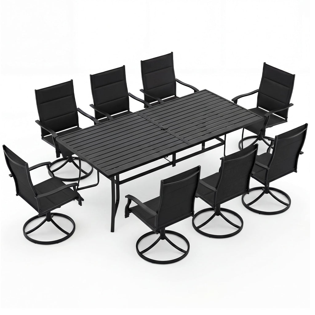 9-Piece Outdoor Dining Set for 8 with Umbrella Hole and 8 Chairs