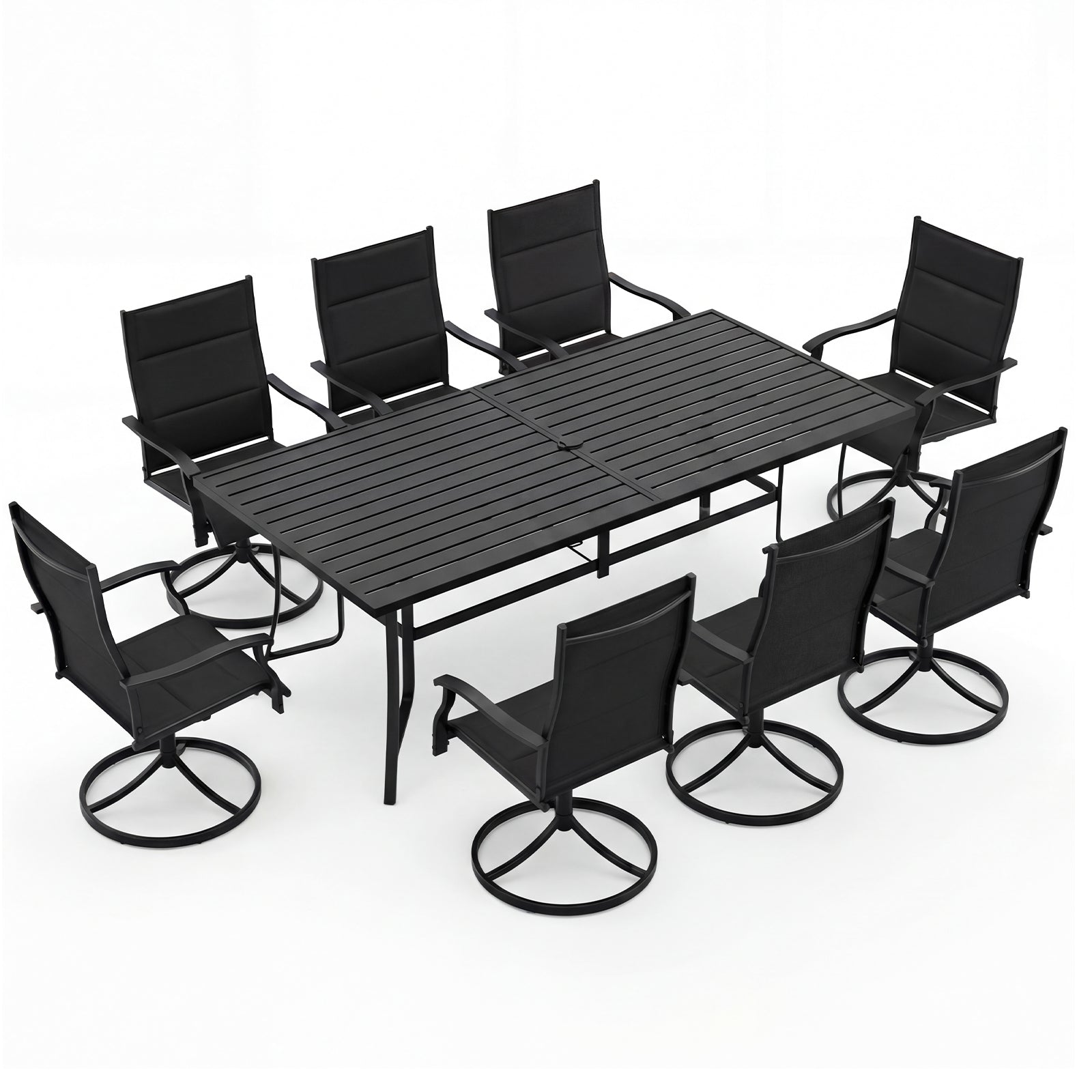 9-Piece Outdoor Dining Set for 8 with Umbrella Hole and 8 Chairs