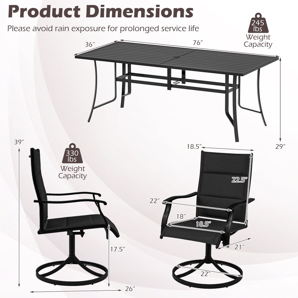 9-Piece Outdoor Dining Set for 8 with Umbrella Hole and 8 Chairs