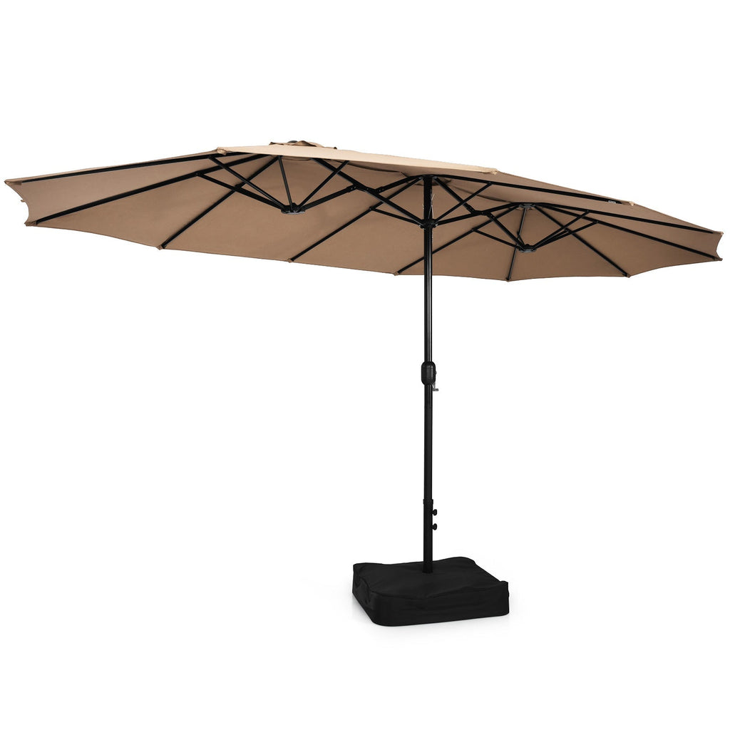 10 Piece Outdoor Dining Set with 15 Feet Double-Sided Twin Patio Umbrella