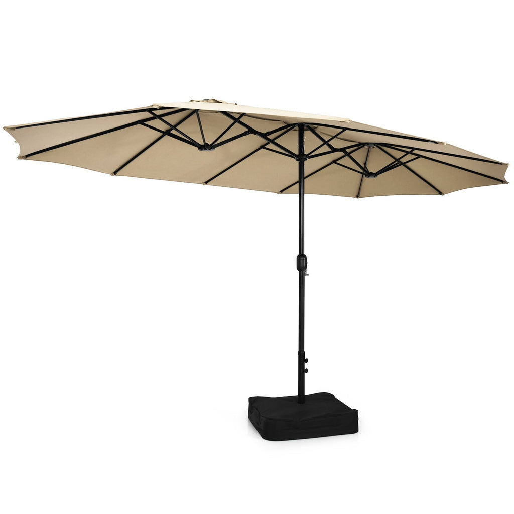 10 Piece Outdoor Dining Set with 15 Feet Double-Sided Twin Patio Umbrella