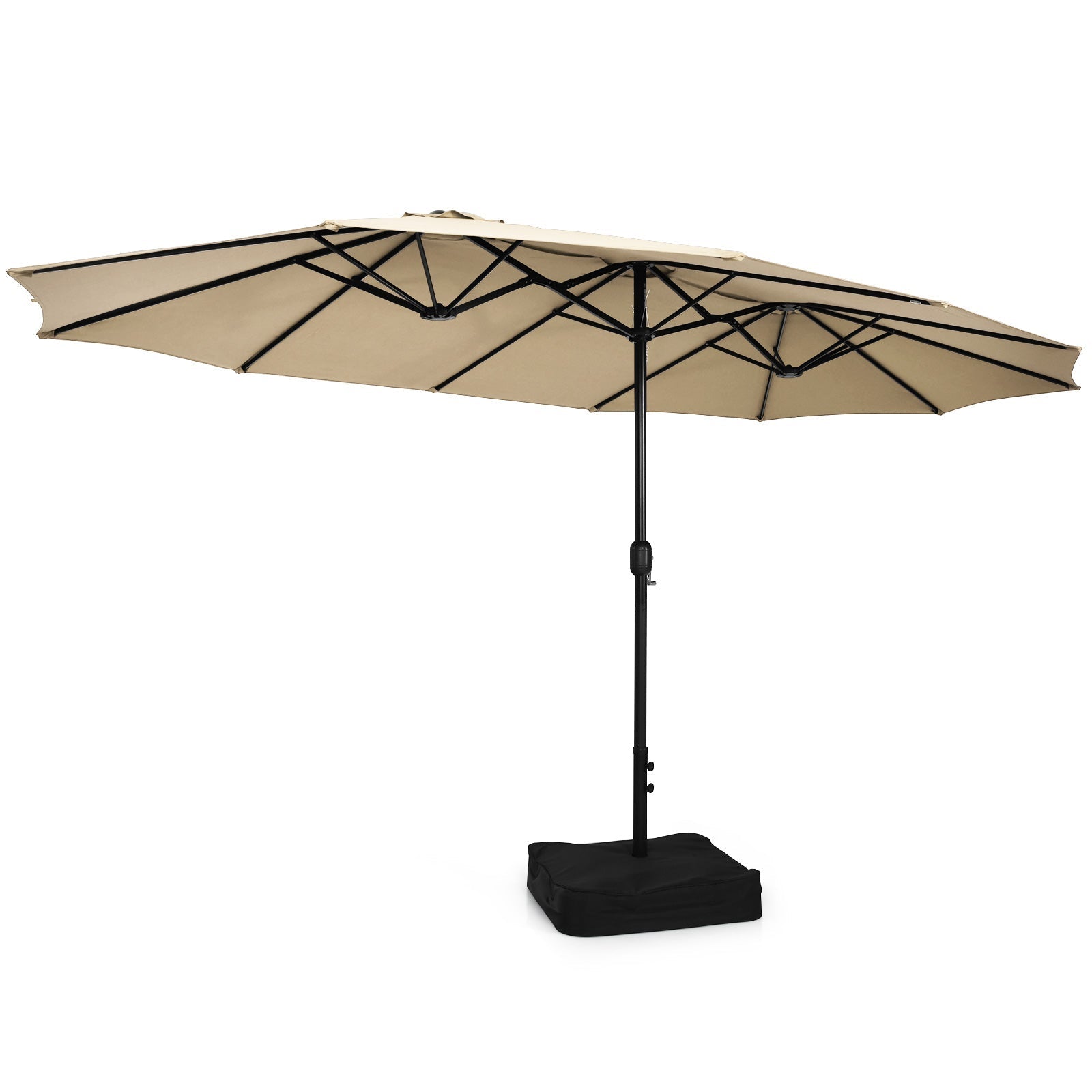 10 Piece Outdoor Dining Set with 15 Feet Double-Sided Twin Patio Umbrella