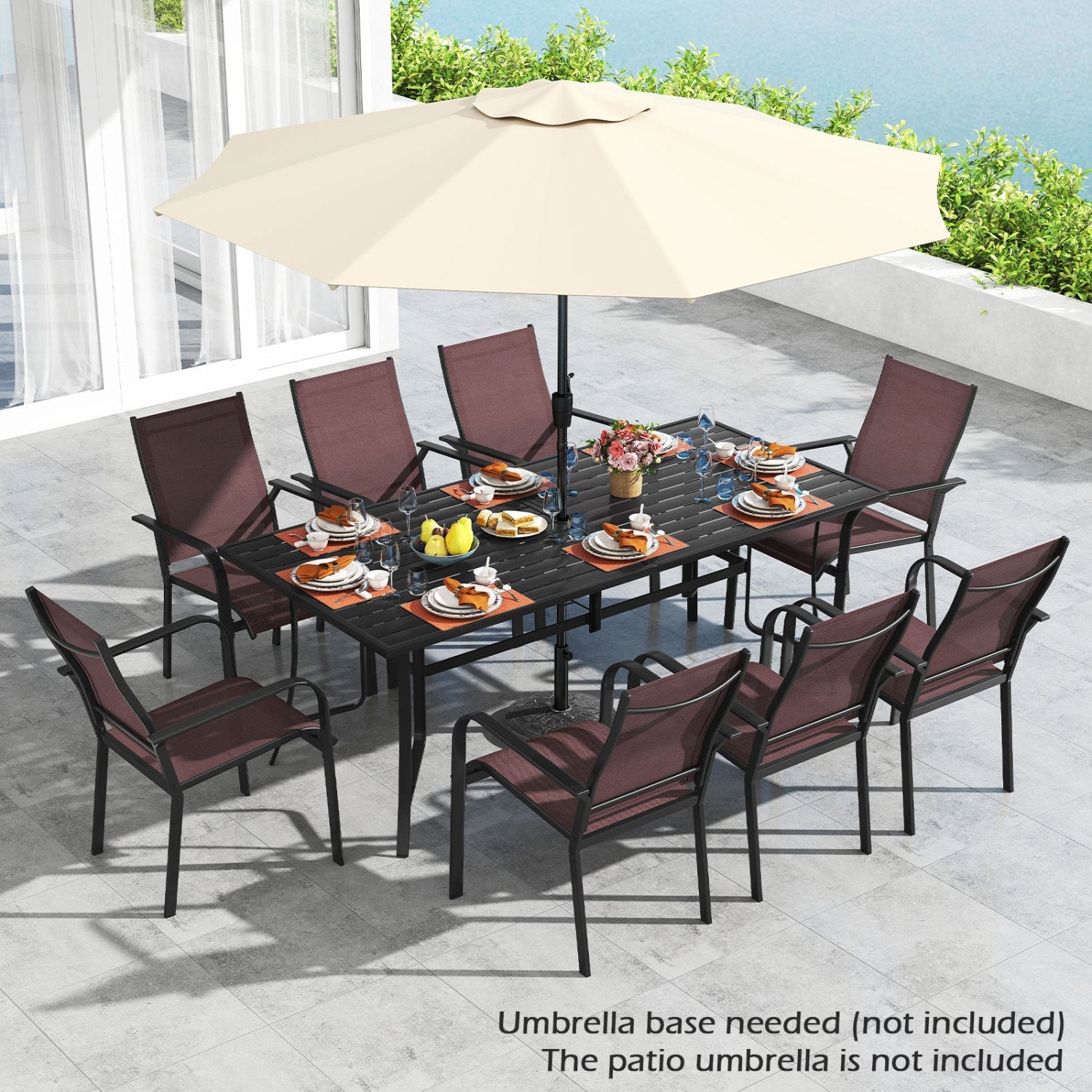 9 Pieces Patio Dining Set for 8 Outdoor Rectangular Table and Stackable Chairs