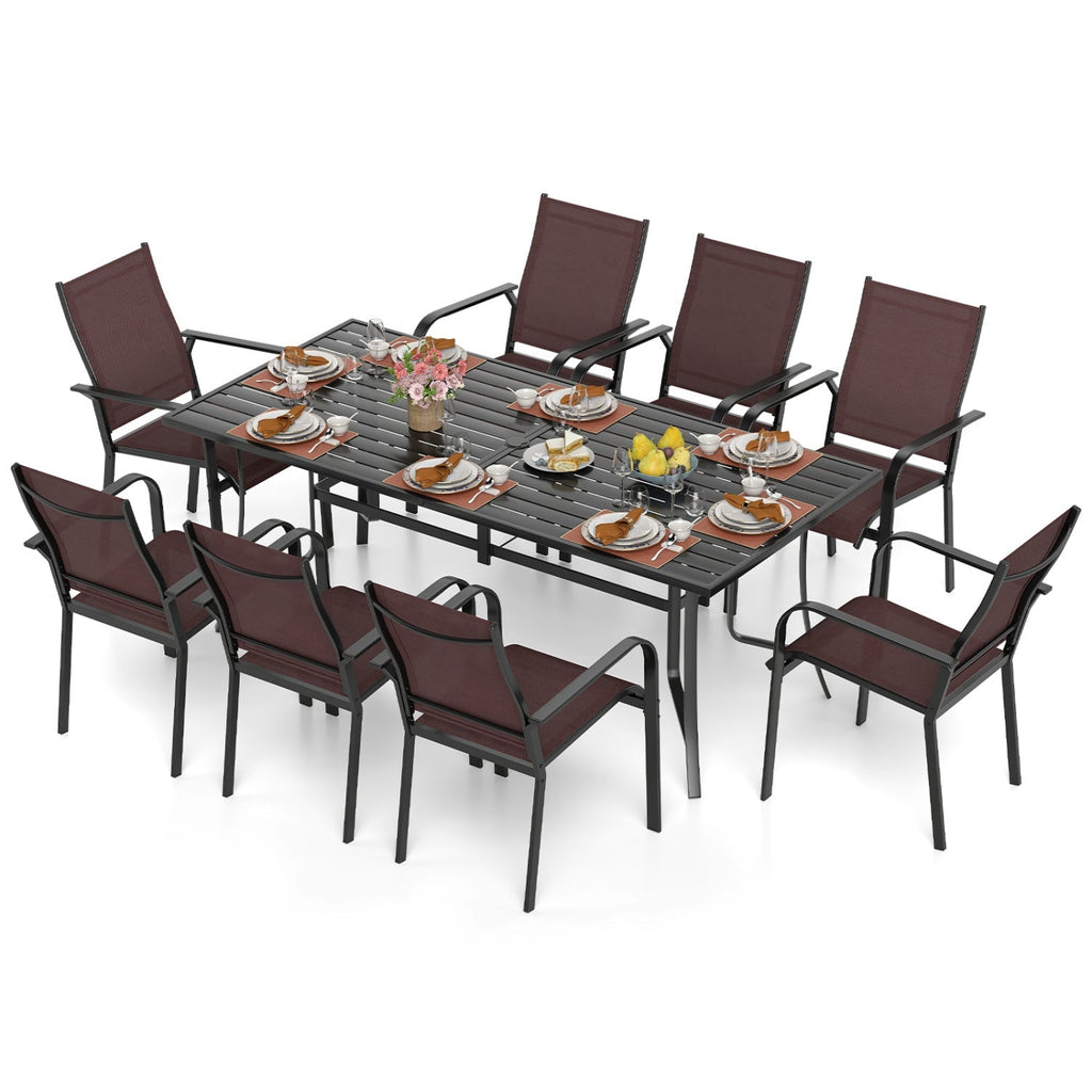9 Pieces Patio Dining Set for 8 Outdoor Rectangular Table and Stackable Chairs