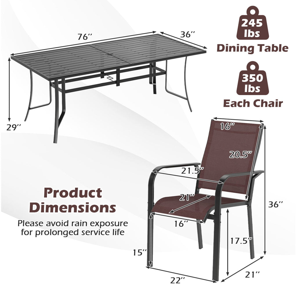 9 Pieces Patio Dining Set for 8 Outdoor Rectangular Table and Stackable Chairs