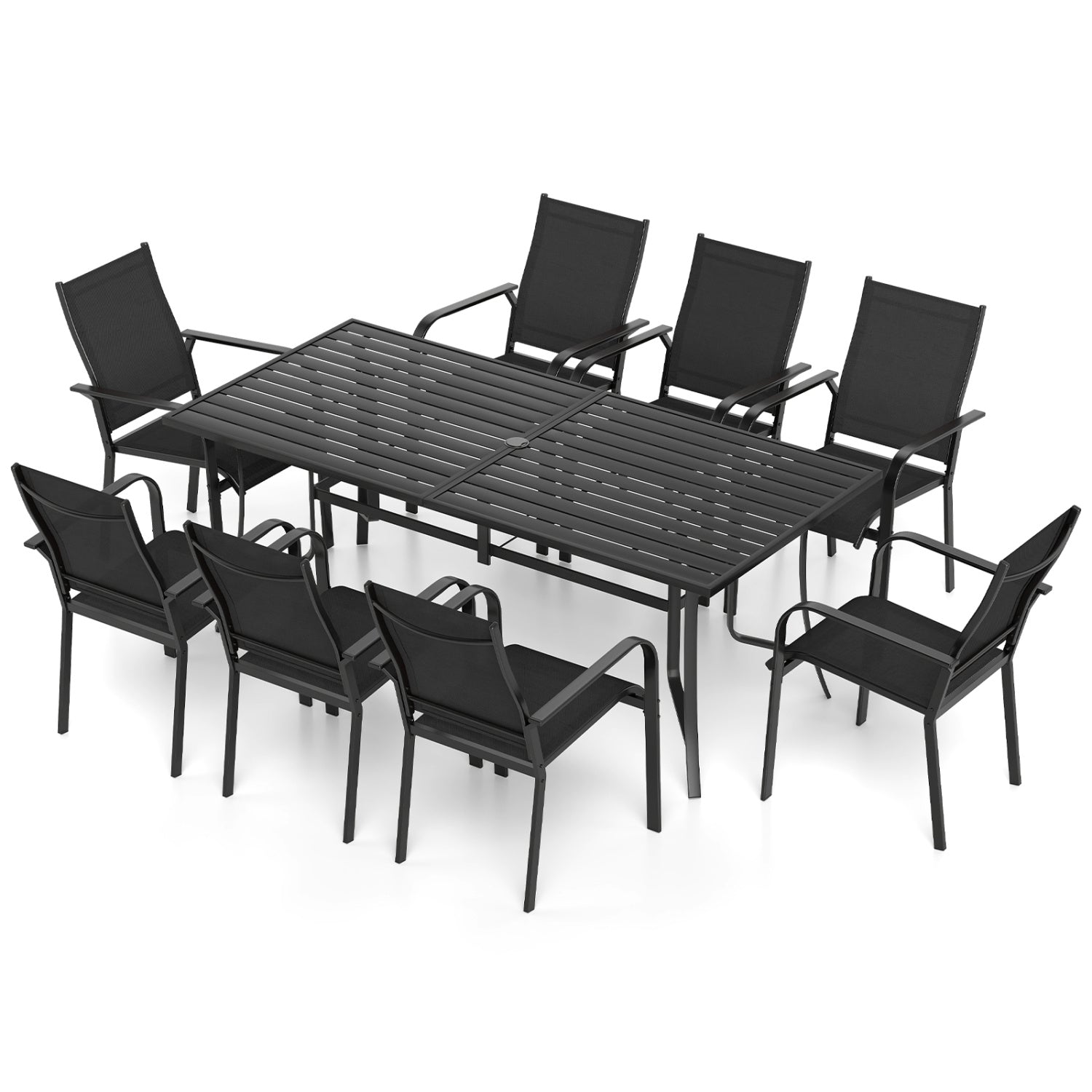 9 Pieces Patio Dining Set for 8 Outdoor Rectangular Table and Stackable Chairs