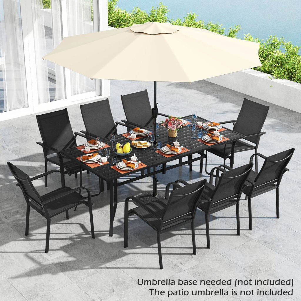 9 Pieces Patio Dining Set for 8 Outdoor Rectangular Table and Stackable Chairs