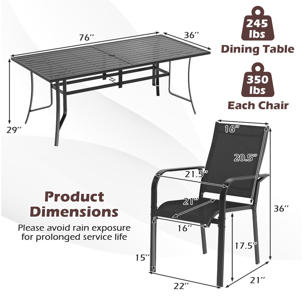 9 Pieces Patio Dining Set for 8 Outdoor Rectangular Table and Stackable Chairs