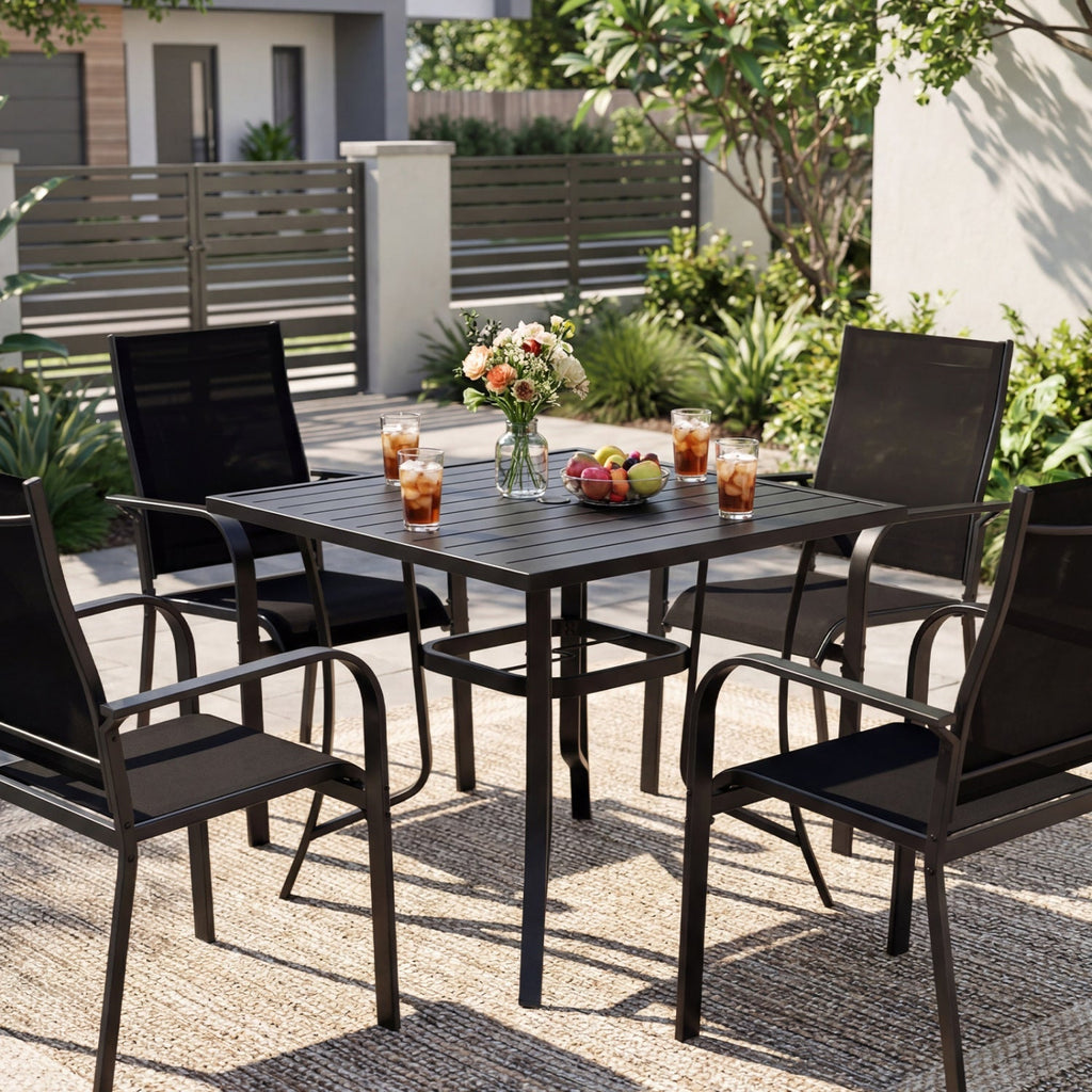 5 Pieces Patio Dining Set for 4 Outdoor Square Table and Stackable Chairs