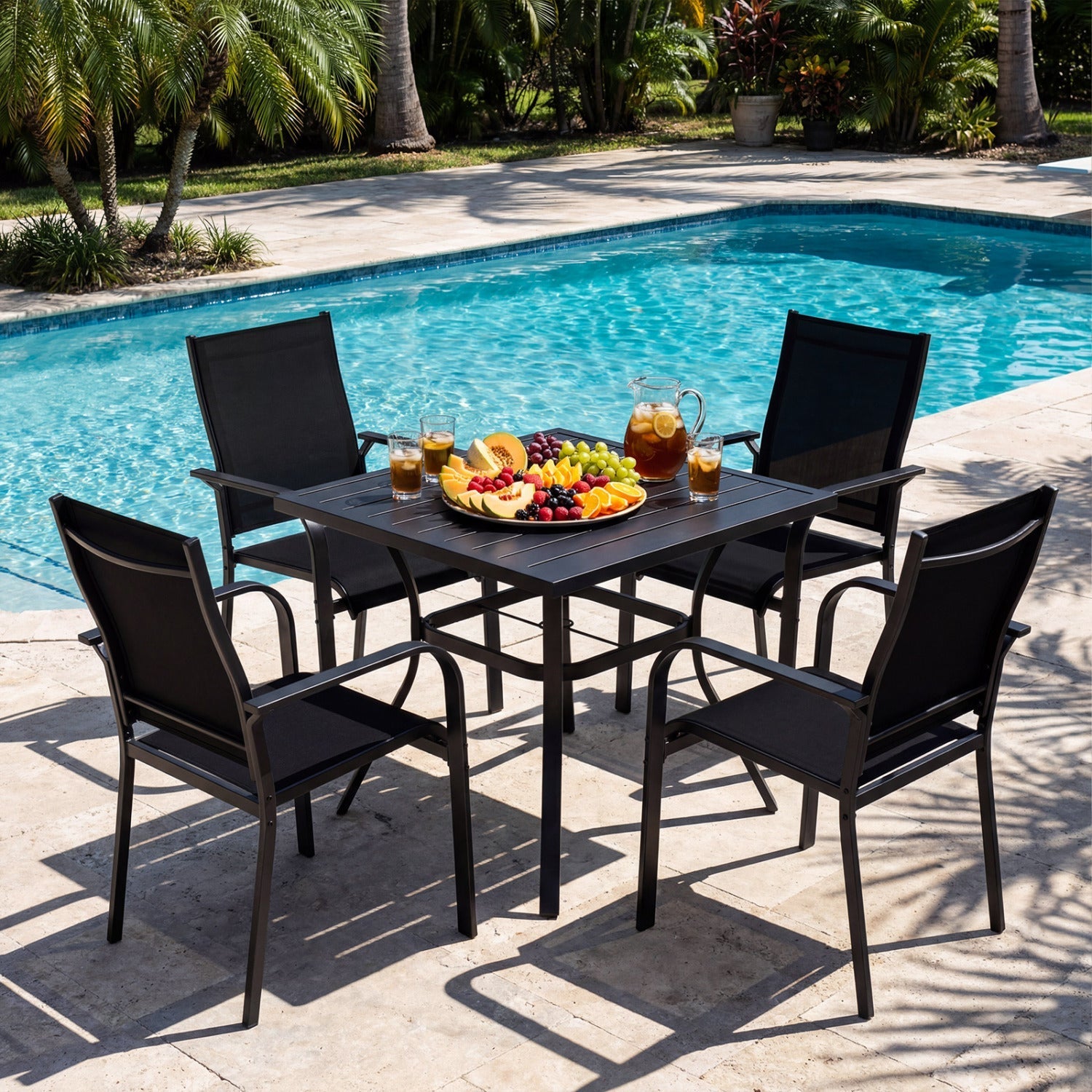 5 Pieces Patio Dining Set for 4 Outdoor Square Table and Stackable Chairs