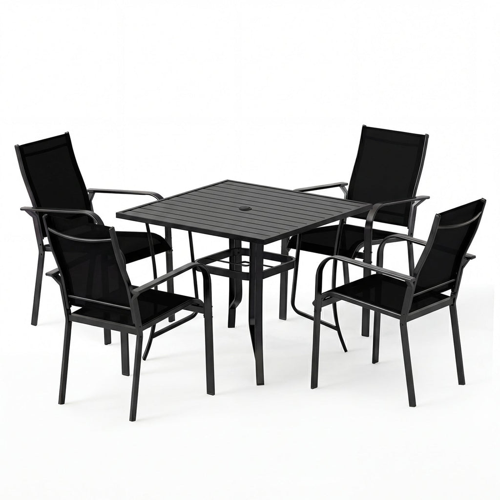5 Pieces Patio Dining Set for 4 Outdoor Square Table and Stackable Chairs