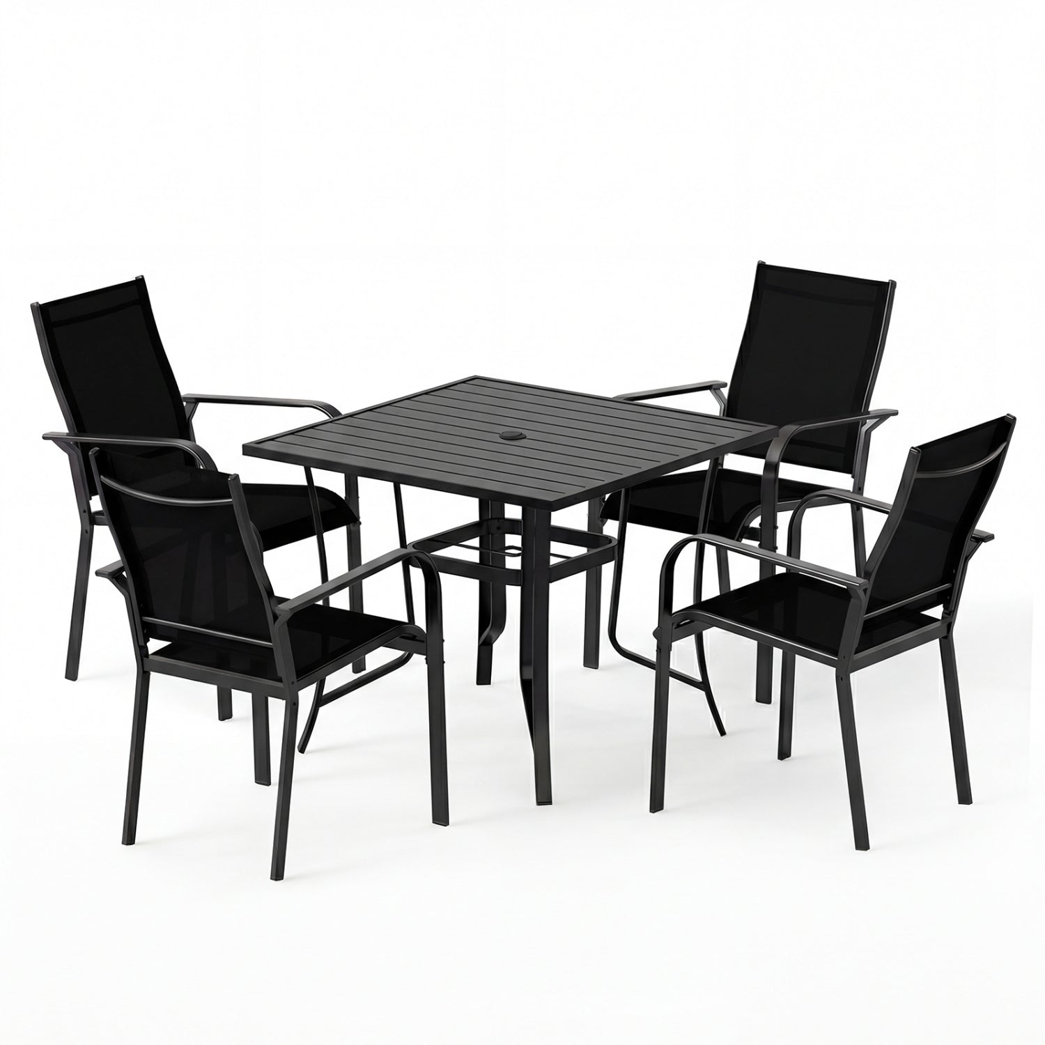 5 Pieces Patio Dining Set for 4 Outdoor Square Table and Stackable Chairs