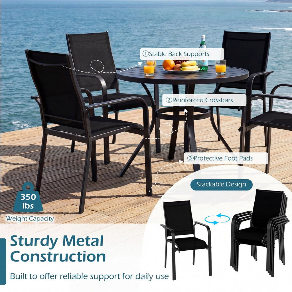 5 Pieces Patio Dining Set for 4 Outdoor Square Table and Stackable Chairs