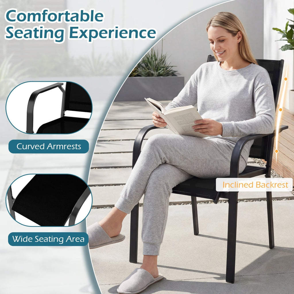 5 Pieces Patio Dining Set for 4 Outdoor Square Table and Stackable Chairs