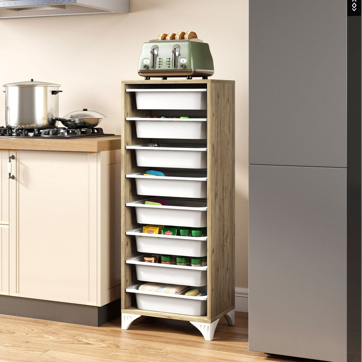 9-Tier Fruit & Vegetable Storage Rack with Slide-Out Baskets