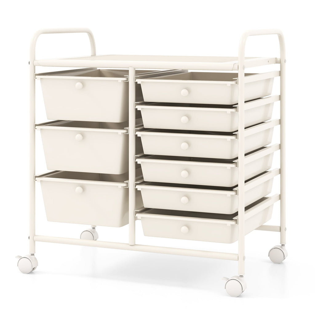 9-Drawer Rolling Storage Cart with Colorful Drawers and Metal Frame