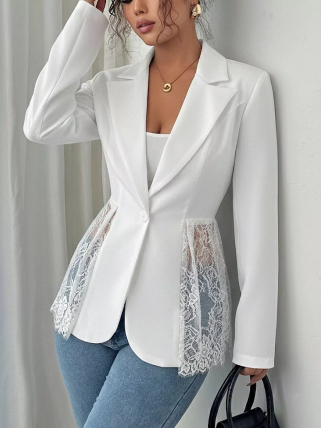 Lace Detail One Button Blazer