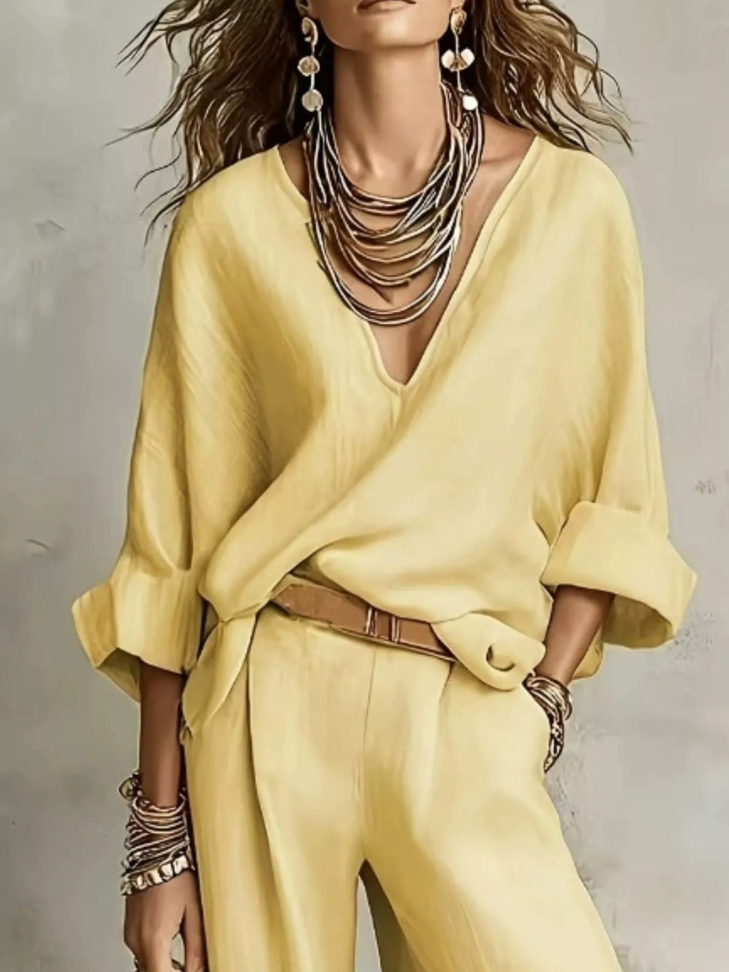 Full Size Loose Fit Top and Wide-Leg Pants Set Plus Size