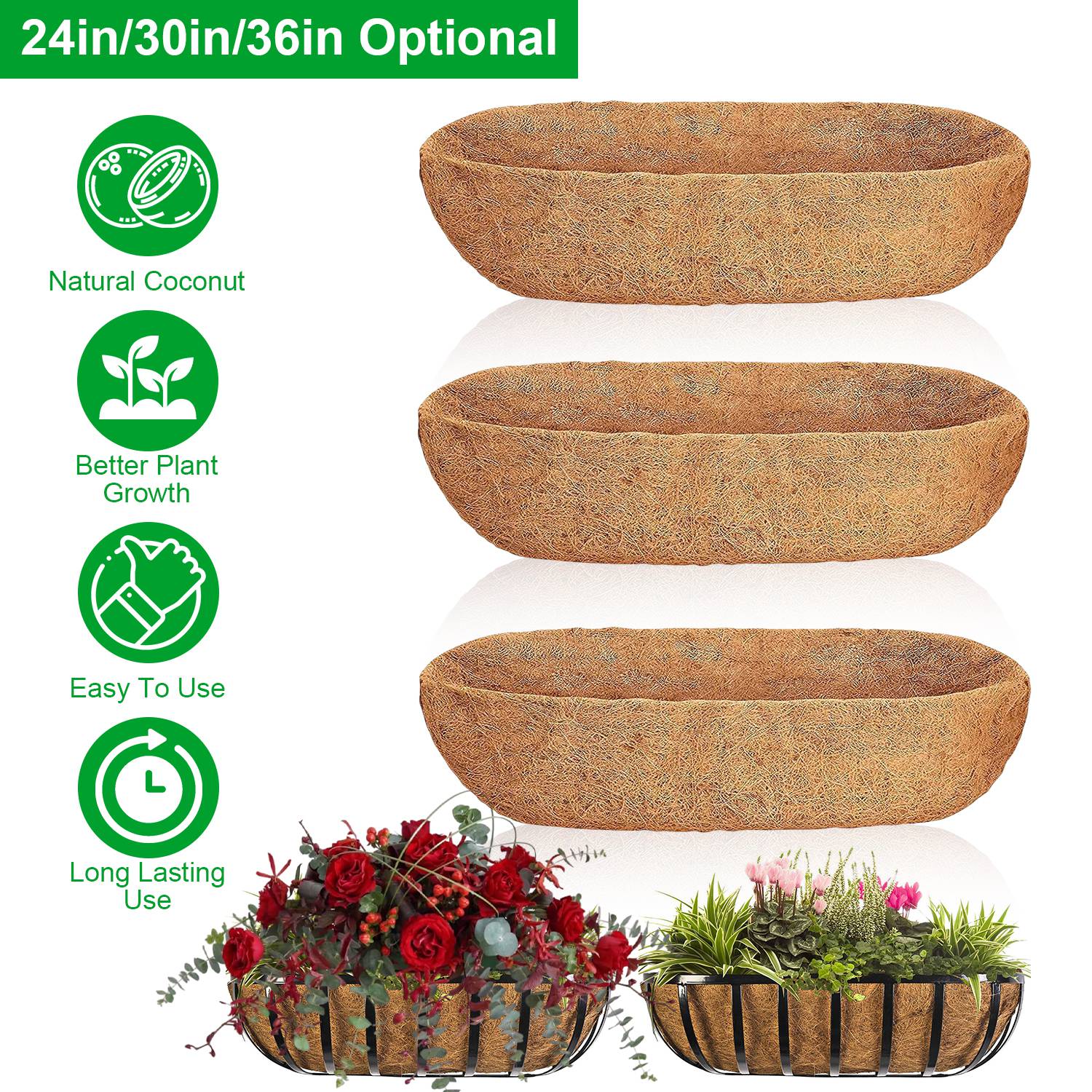 Coconut Fiber Liners for Planters Window Boxes