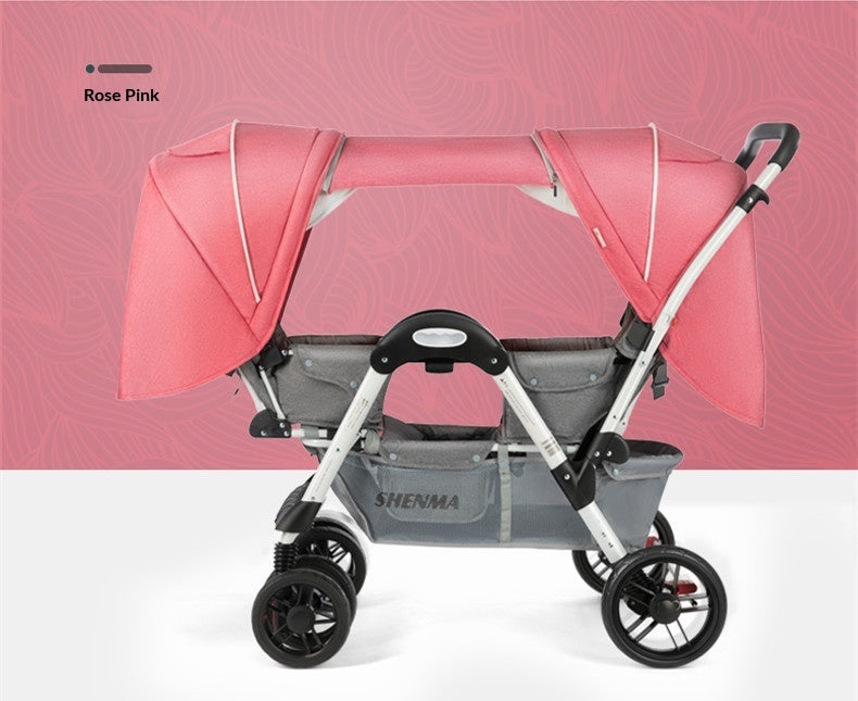 Reclining Double-Person Face-to-Face Folding Stroller With Shock Absorption
