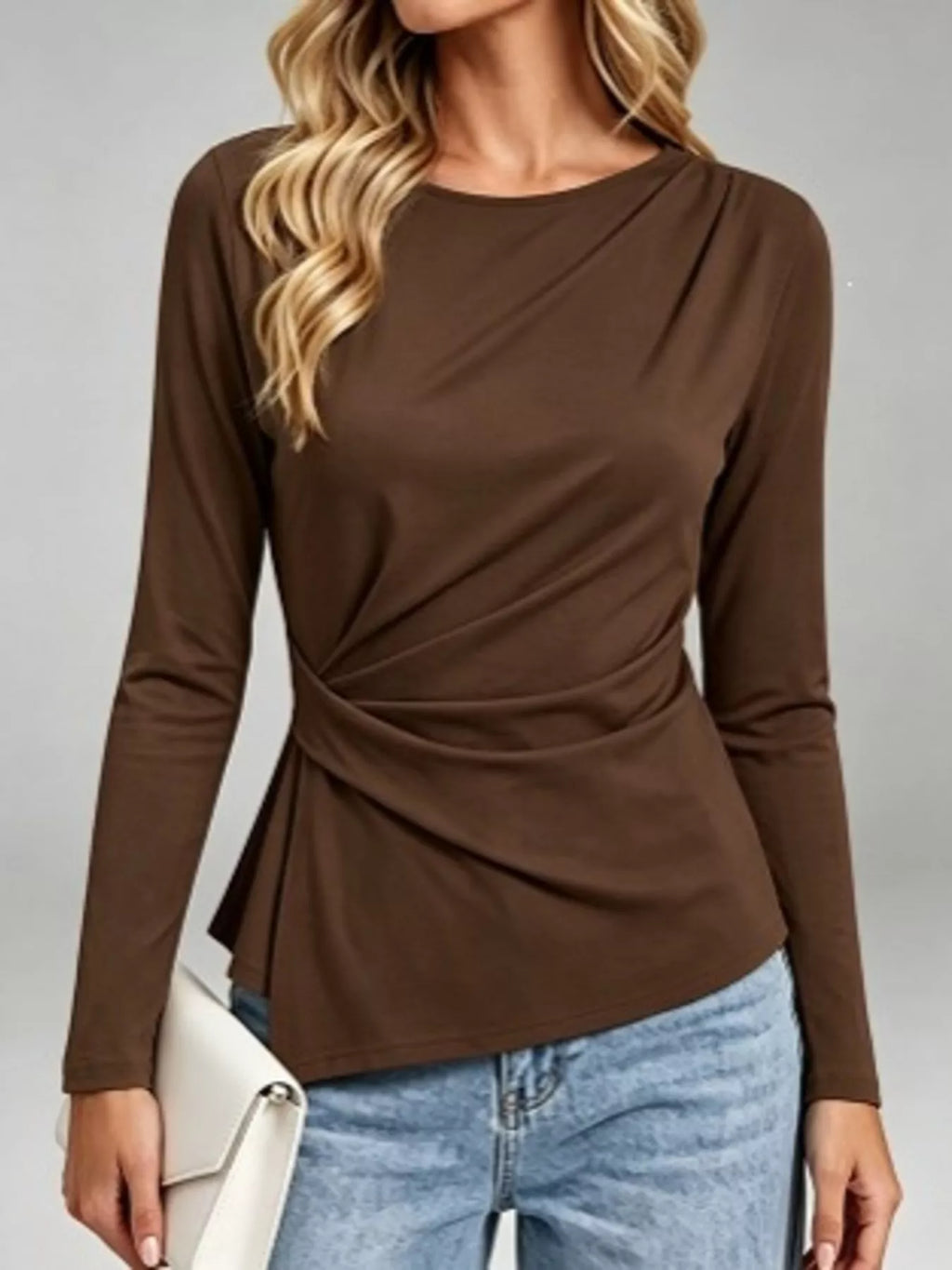 Ruched Waist Long Sleeve T-Shirt