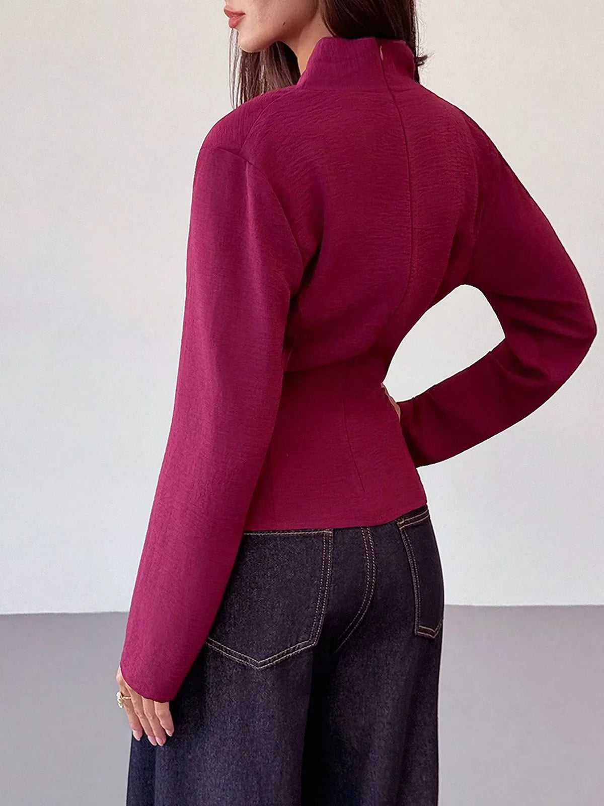 Wrap-Front Long Sleeve Blouse