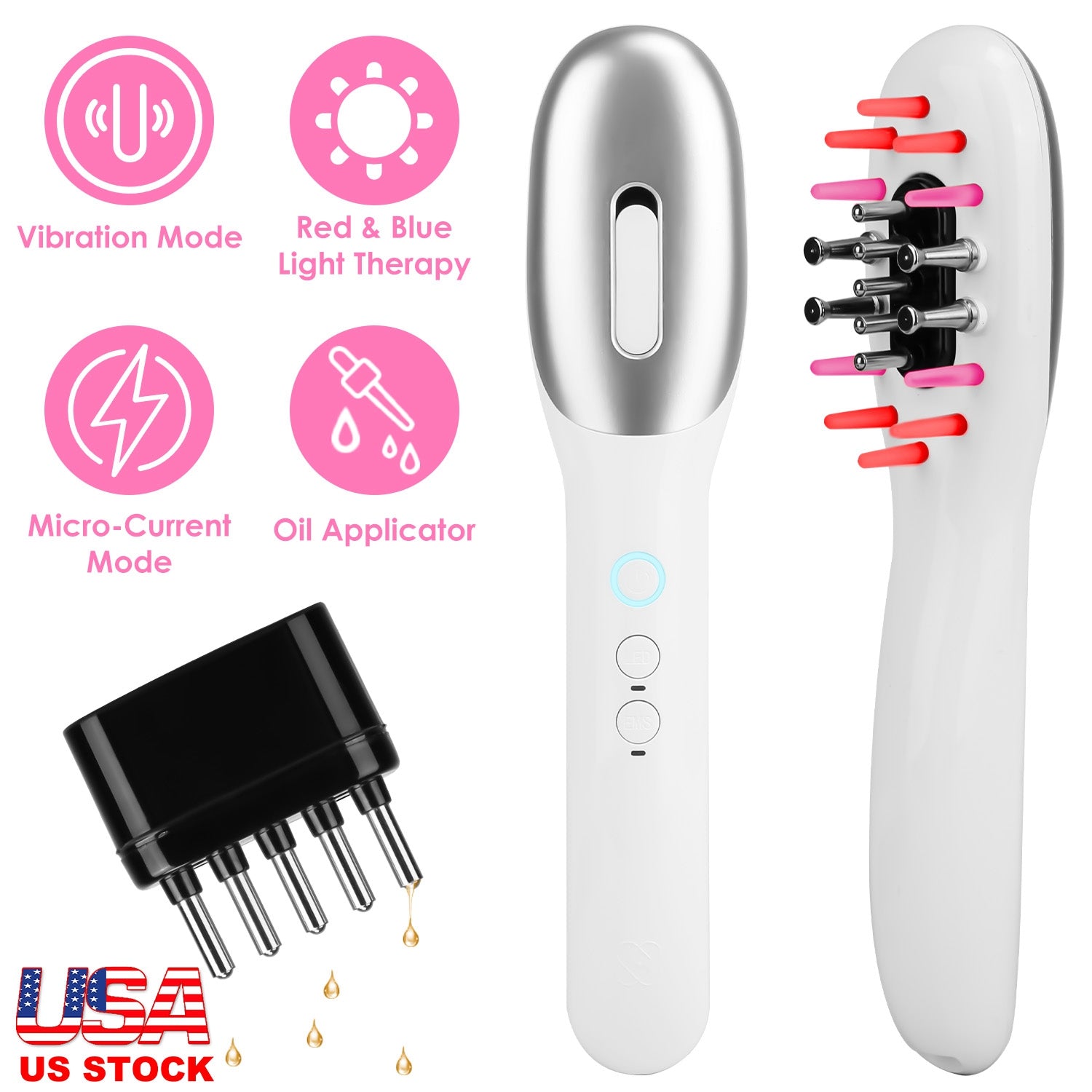 Scalp Massage Comb with Red & Blue Light Therapy