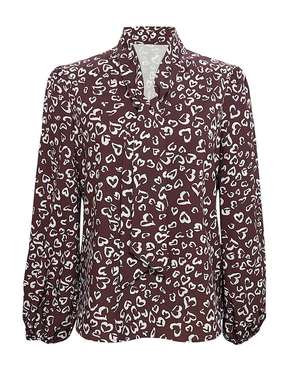 Printed Bow-Tie Neck Long Sleeve Blouse