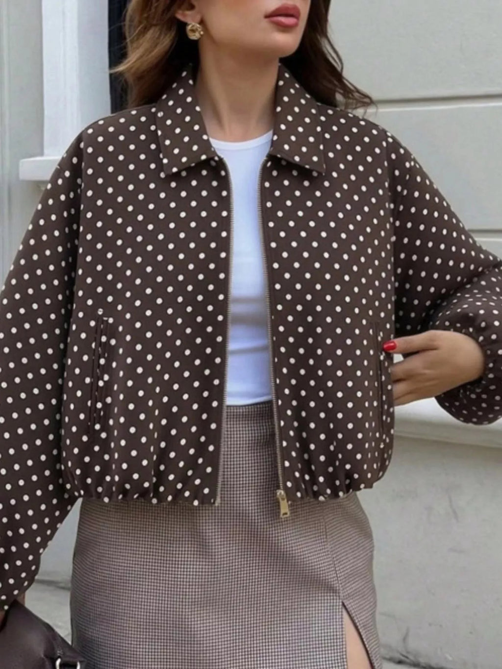 Polka Dot Casual Zip-Up Jacket
