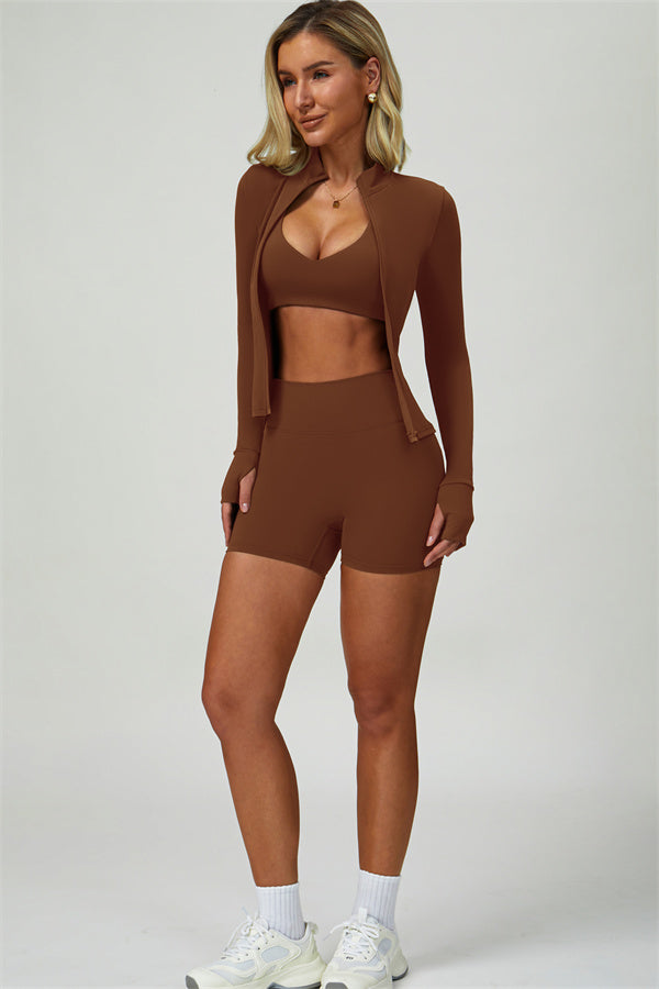 The Elixir Jacket Sports Bra Shorts 3-Piece Set