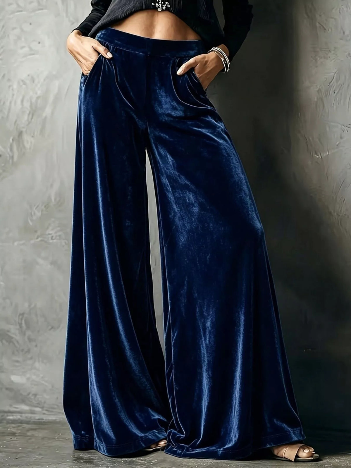 Full Size High-Waisted Wide-Leg Velvet Pants Plus Size