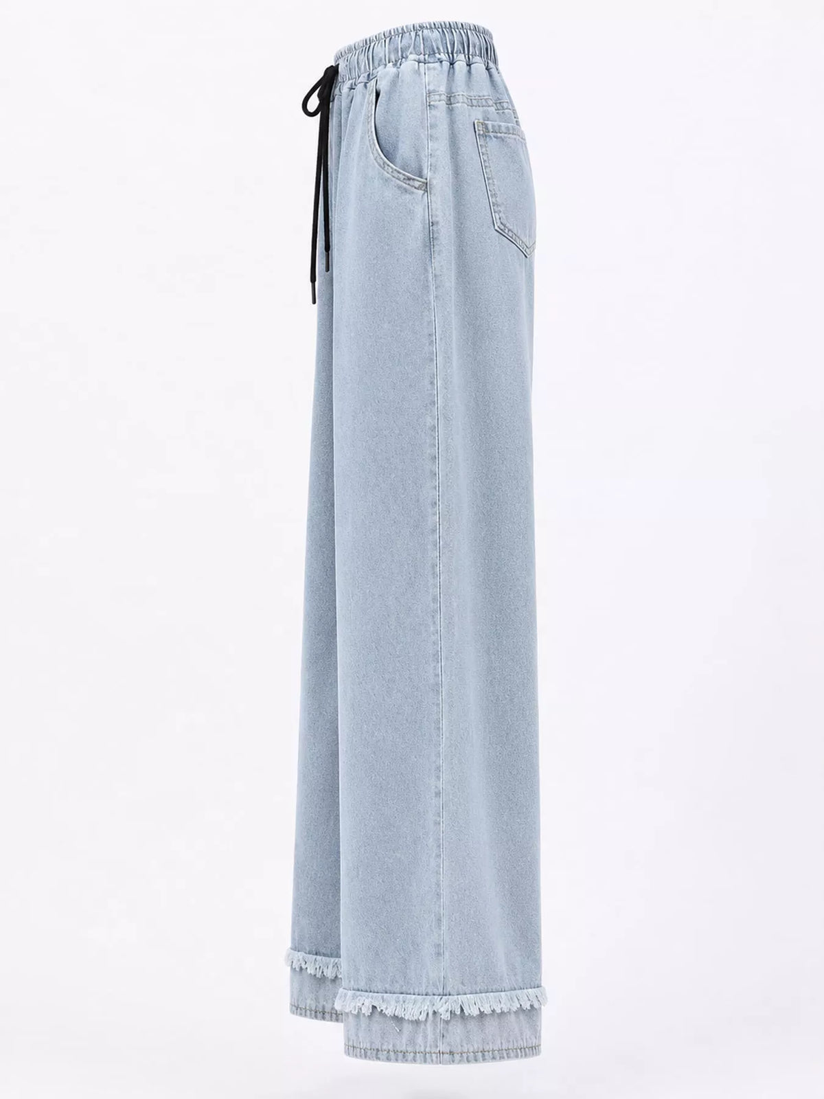 Full Size High-Waisted Elastic Drawstring Wide-Leg Jeans with Frayed Hem Plus Size