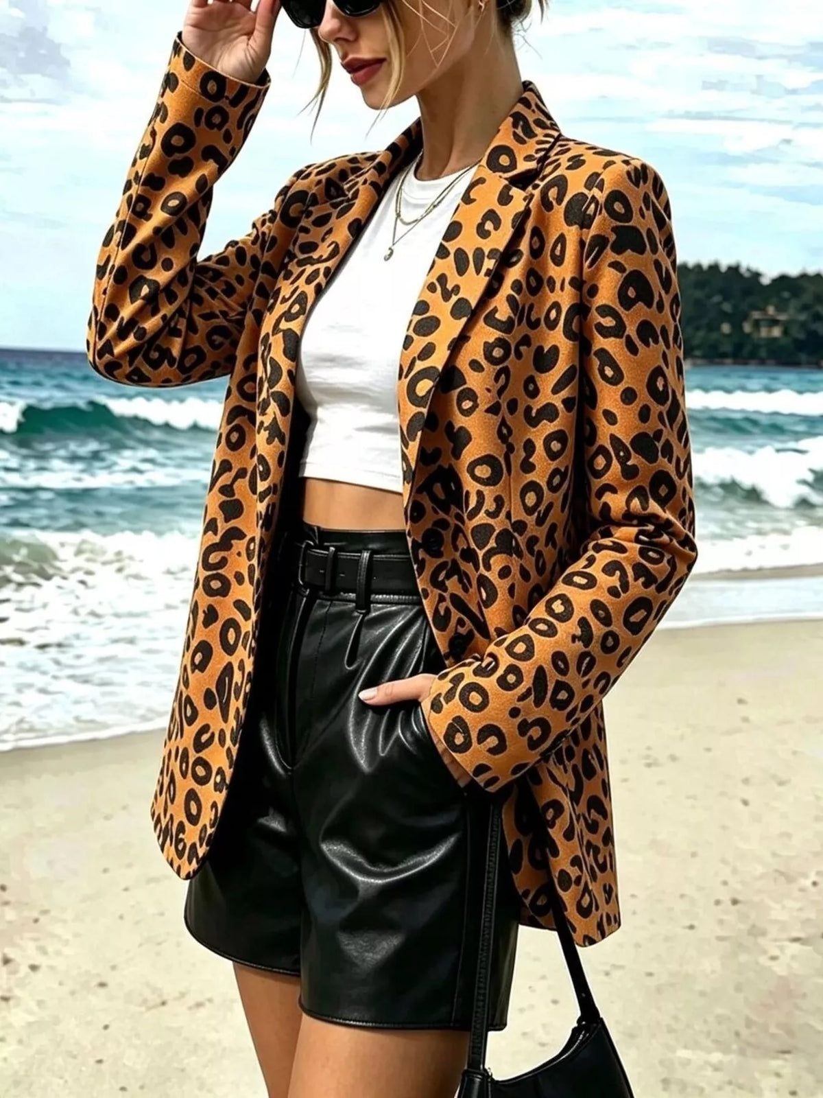 Leopard Print Long Sleeve Blazer