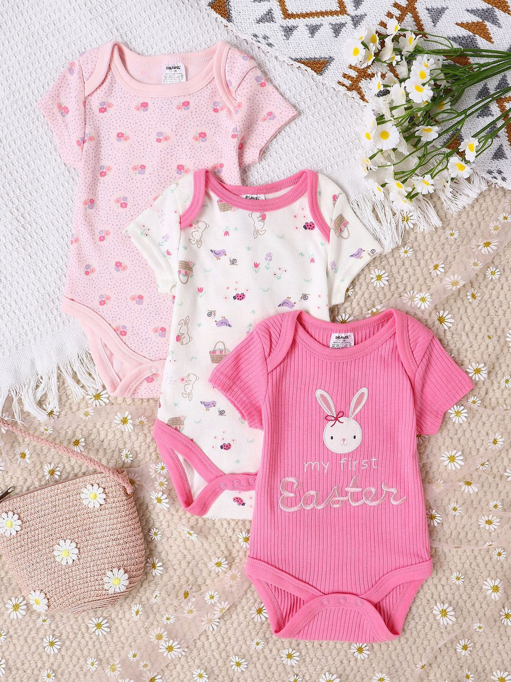 Infant And Toddler Cartoon Embroidered Romper Set Newborn Three-Piece Kit