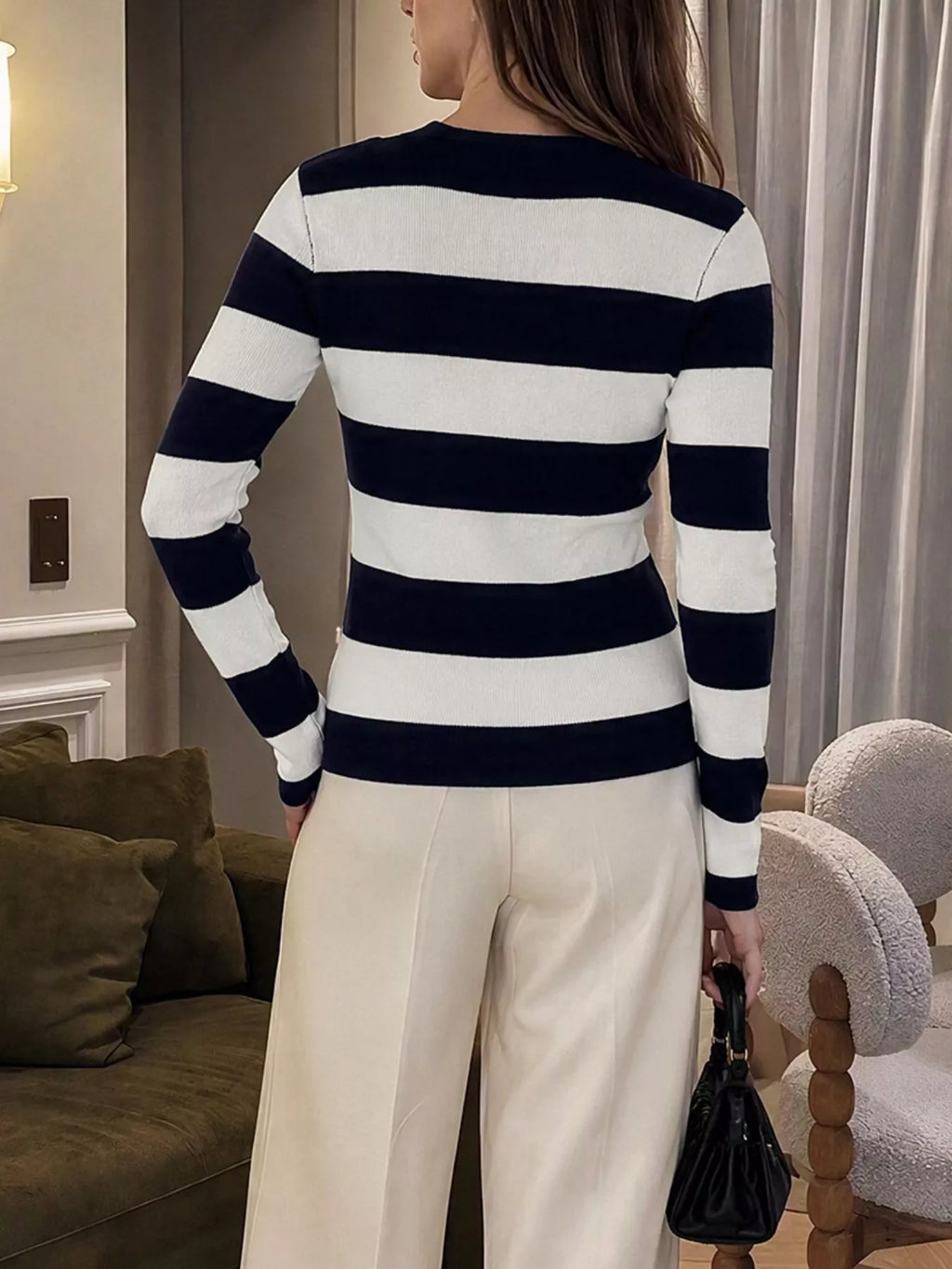 Striped Button-Down Knit Cardigan