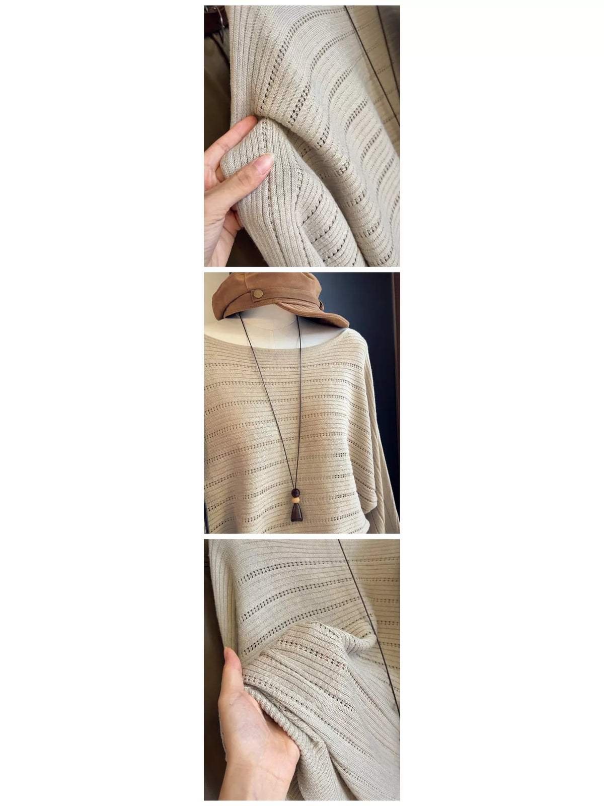 Openwork Boat Neck Sweater