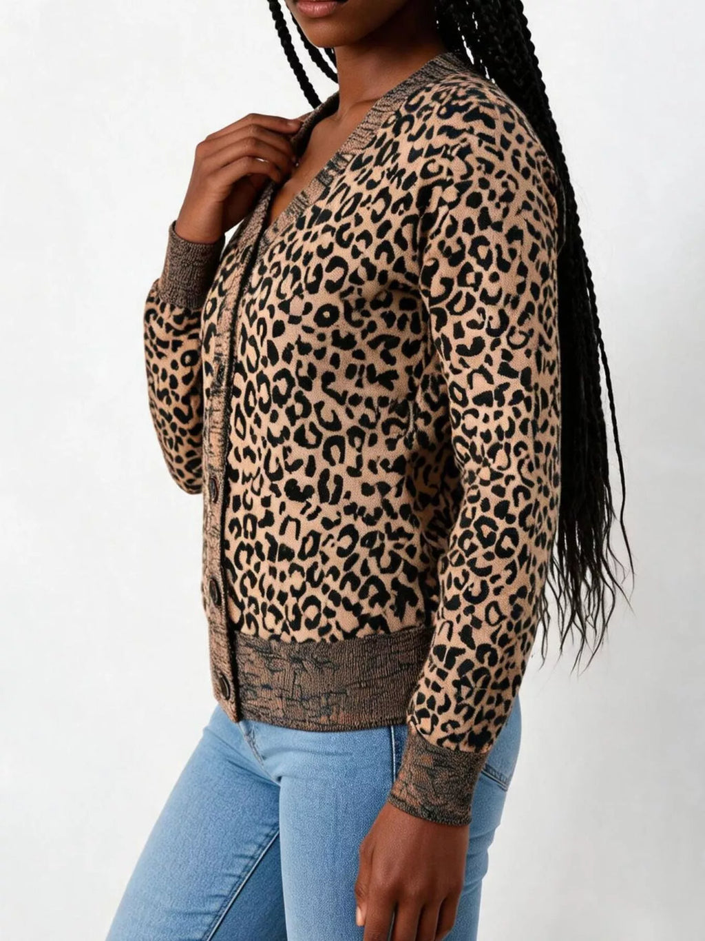 Leopard V-Neck Button-Down Cardigan