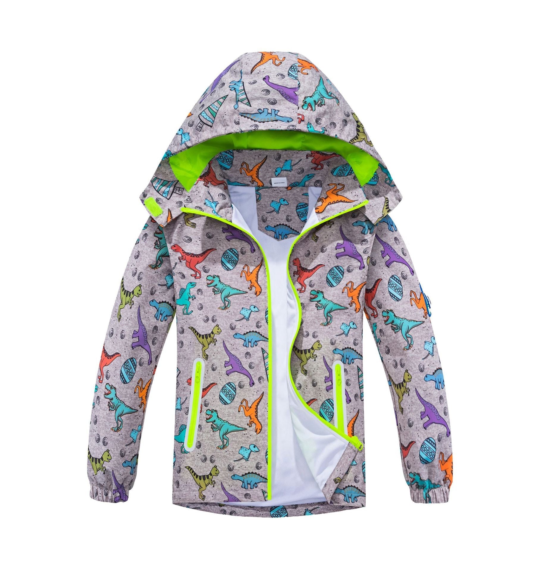 Springautumn New-arrival Dinosaur-print Gradient-color Zip-up Hoodie For Boys And Girls
