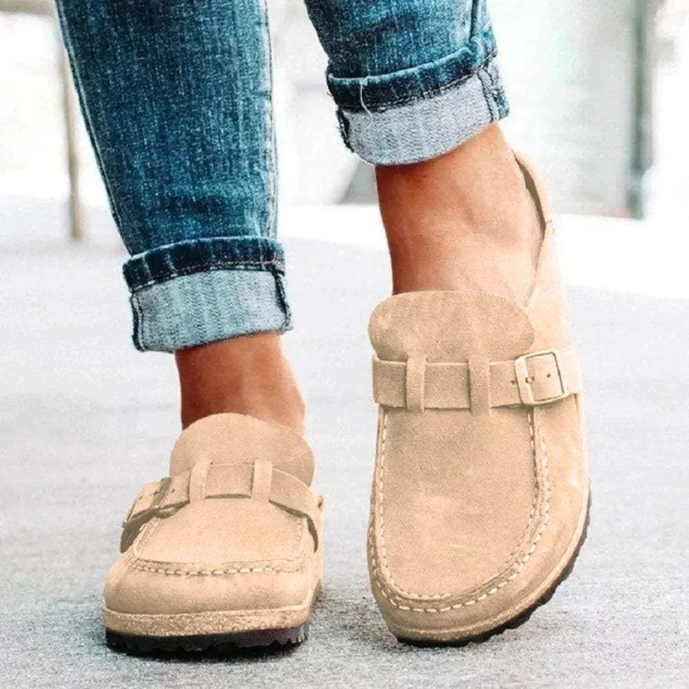 Round Toe Low Heel Buckle Loafers