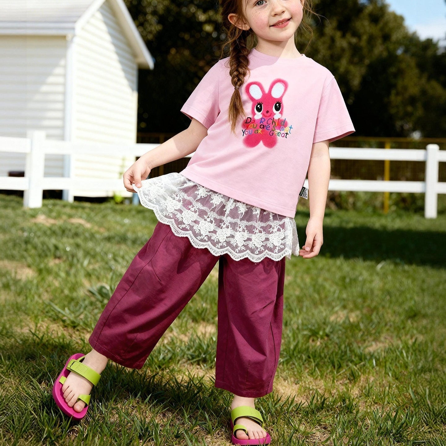 Kids High-waisted Straight-leg Relaxed-fit Wide-leg Pants
