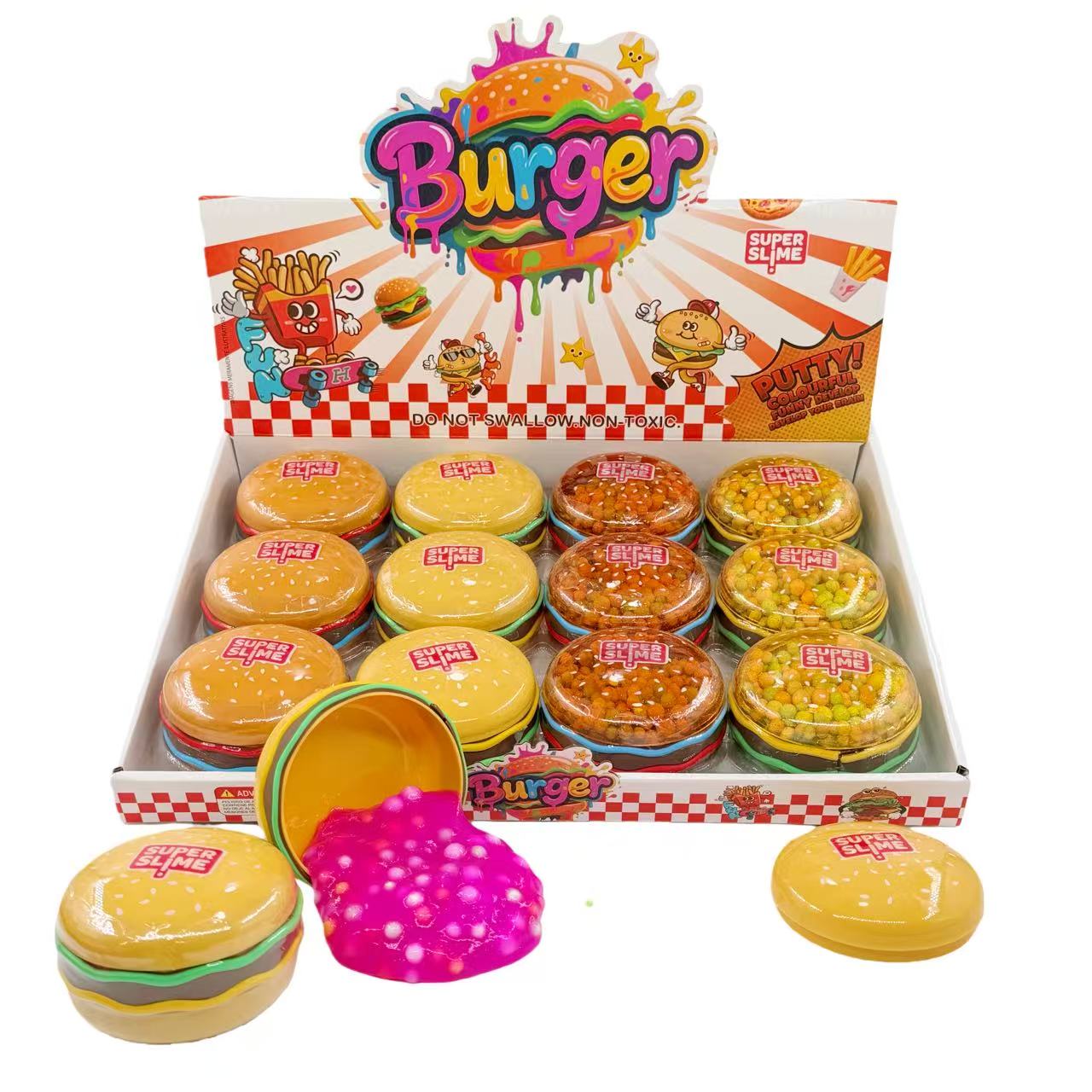 Simulation Burger Shaped Slime Toy With Colorful Foam Beads, Kids DIY Sensory Stress Relief Fidget Toy