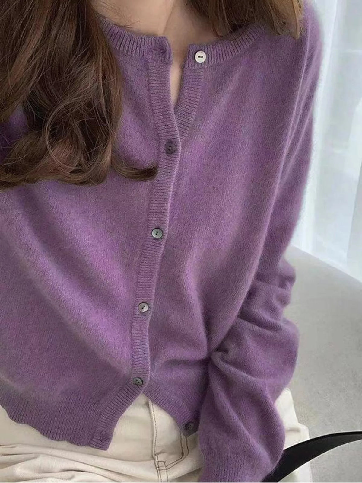 Crew Neck Button-Down Knit Cardigan