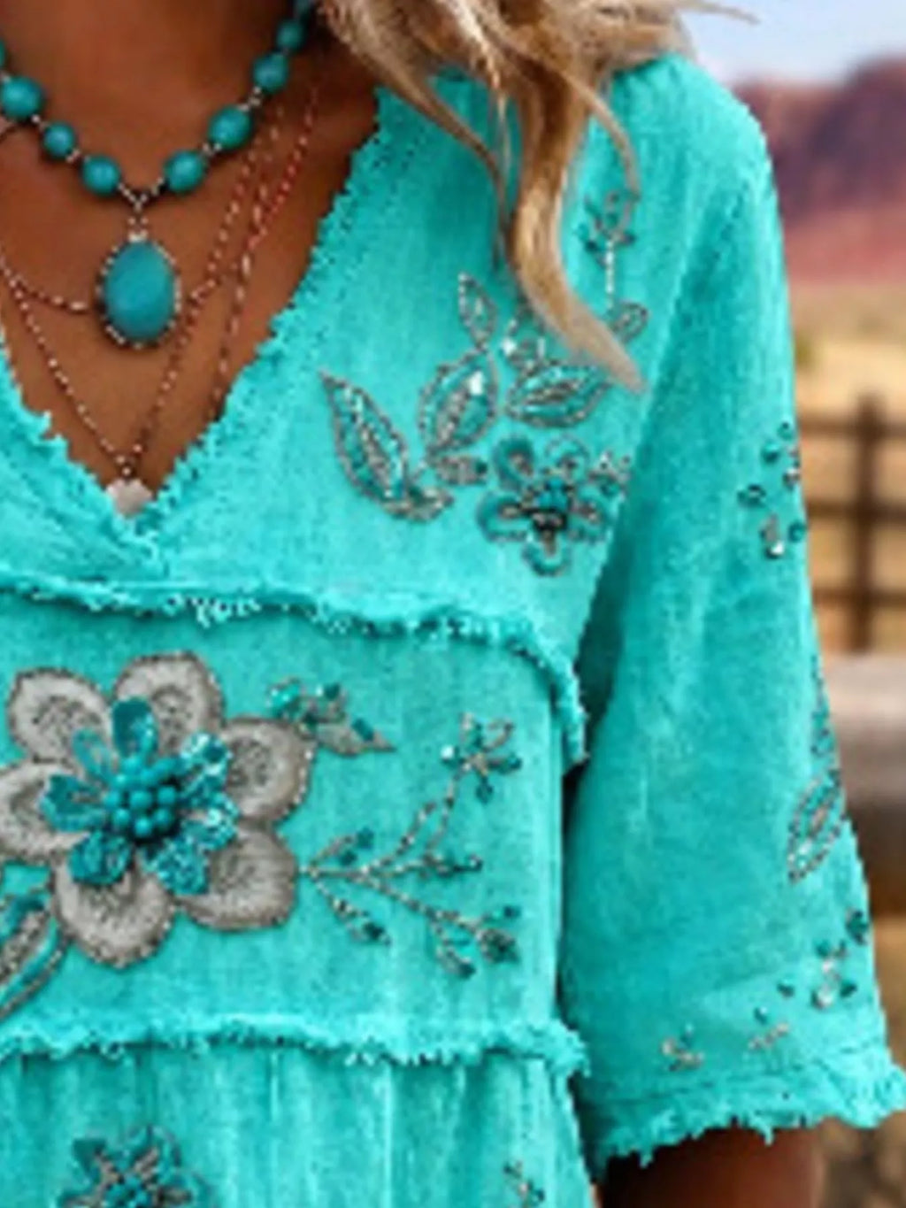 Full Size Floral Raw Hem V-Neck Blouse Plus Size