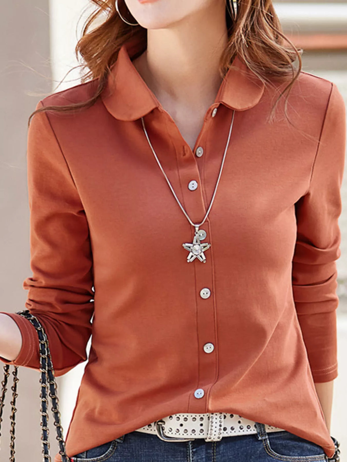 Full Size Button-Down Long Sleeve Shirt Plus Size