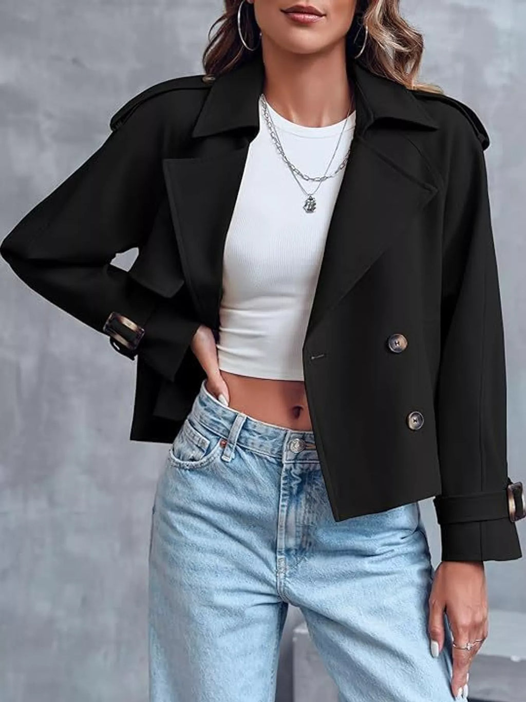 Double-Breasted Cropped Trench Outerwear
