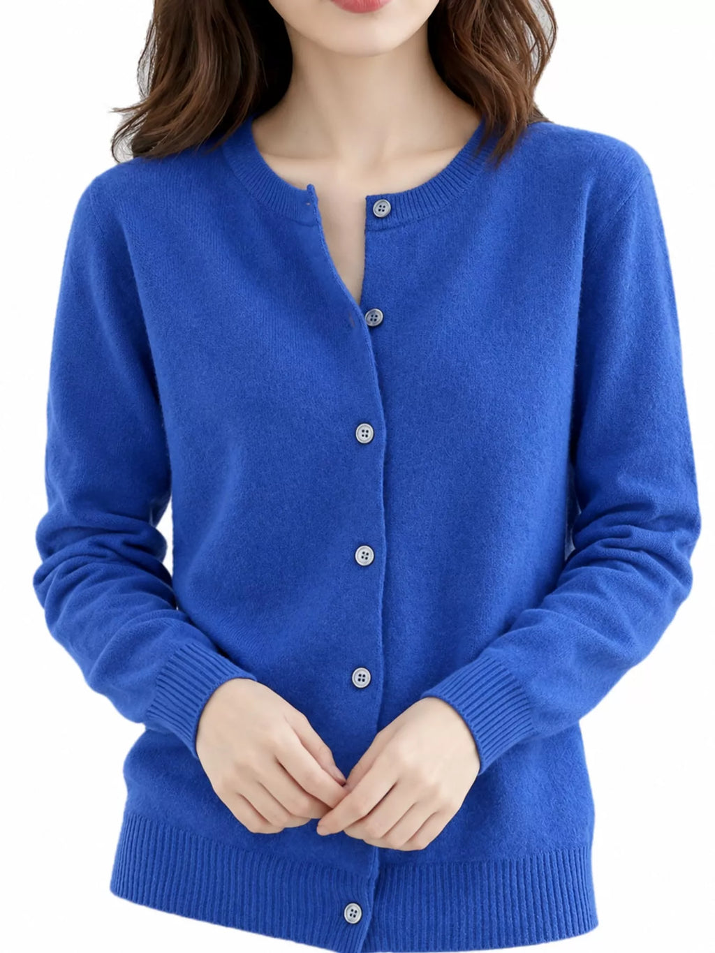 Crew-Neck Button-Down Cardigan